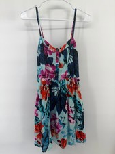 Express Dress Women Small Mint Green Floral Adjustable Strap V Neck Mini Ruched