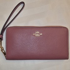 COACH C4451 Long Zip Around Wallet Wristlet Dark Dusty Rose Pebbled Leather NWOT