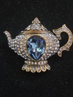 New Heidi Daus My Cup Of Tea Blue Swarovski Crystal Teapot Pin Brooch — photo 1