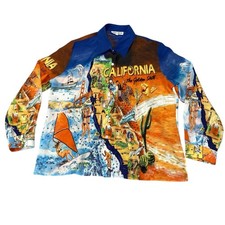 Vintage Nicole Taylor California Golden State  Beaded Silk Shirt Blouse Womens L