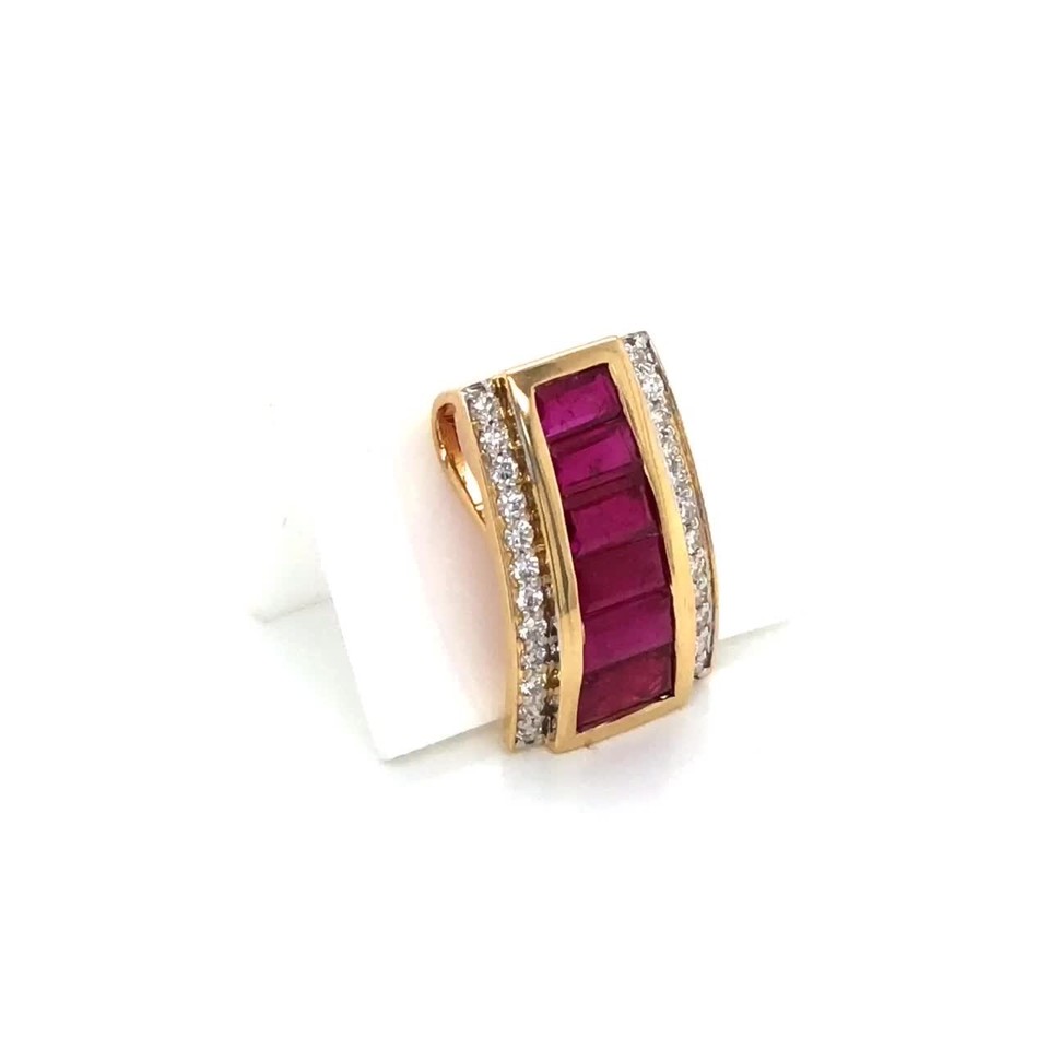 14k Yellow Gold Pyramid Ruby Diamond Pendant Jewelry | eBay