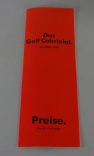 Preisliste / Broschüre Volkswagen / VW Golf I / 1 Cabriolet Modelljahr 1985