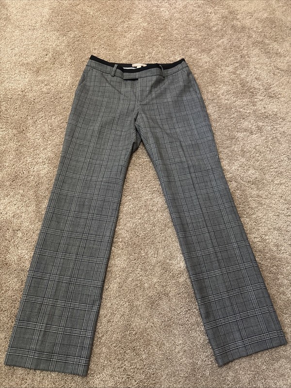 Banana Republic Womens 6 Martin Fit Plaid Wool Blend  Pants Black Gray
