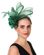 Fascinators Hat Flower Mesh Ribbons Feathers on a Headband and a St08-green