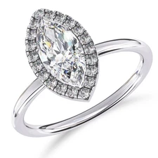 IGI 1 Ct Marquise Lab Grown Diamond Halo Engagement Ring in 14K White Gold