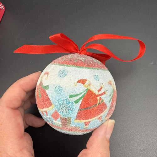 Christmas Ball Ornament Set Of 14 Decoupage Sugared W/ Storage Box - Picture 4 of 11