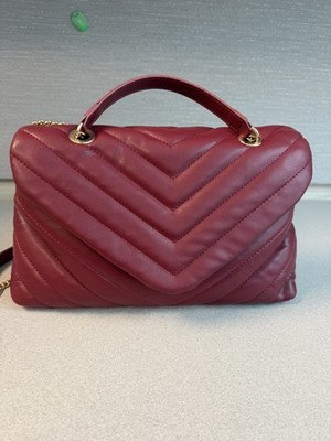 Designer Inspired Quilted Burgundy Shoulder Bag Gold Chain Adjustable Strap