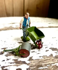 Vintage Britains Lead Gardener Farmer Wheelbarrow Roller Original Johillco
