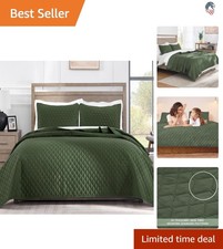 King Size Reversible Quilt Bedding Set with Pillow Shams Polyester Microfiber...
