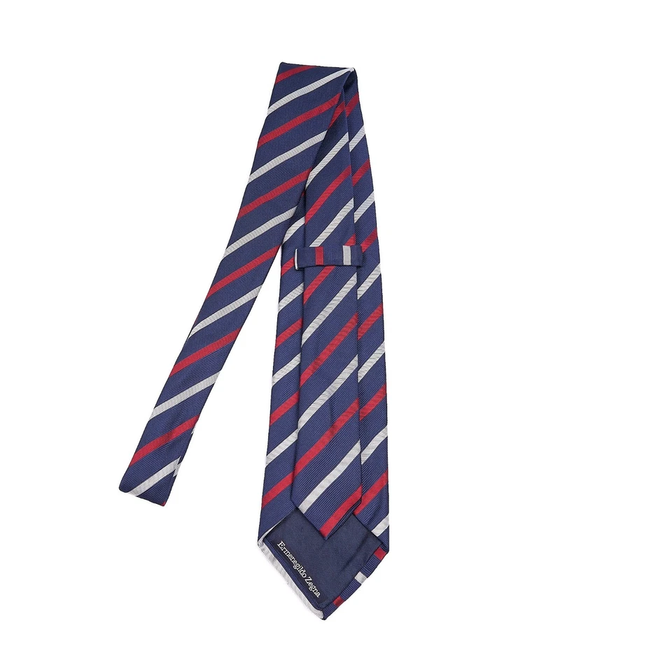 Corbata ERMENEGILDO ZEGNA 100% Seda Azul Marino Rojo Blanco Repp Raya Diagonal Italia 61" Foto 4 de 4
