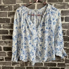 Rails Mariah Top Blue blossoms linen blouse button front SIZE SMALL S