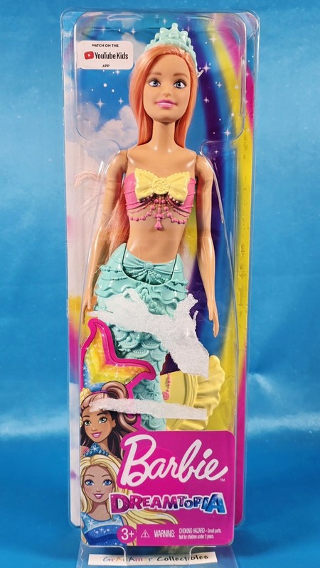 Barbie Dreamtopia Mermaid Doll with Long Coral Hair Blue Teal Yellow Tail FXT11