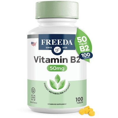 FREEDA Riboflavin Vitamin B2 Tablets   50mg   Optimized Dose for Energy & 100