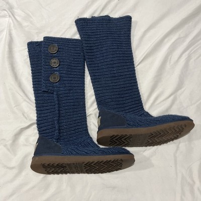 Ugg Australia Women's Boots Cardy Knit Sweater Button Navy Boots Size 8