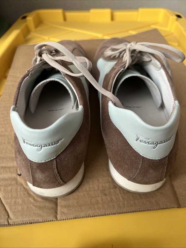 Men Salvatore Ferragamo 10 Brown Suede and Blue Leather Sneakers Used but Great!