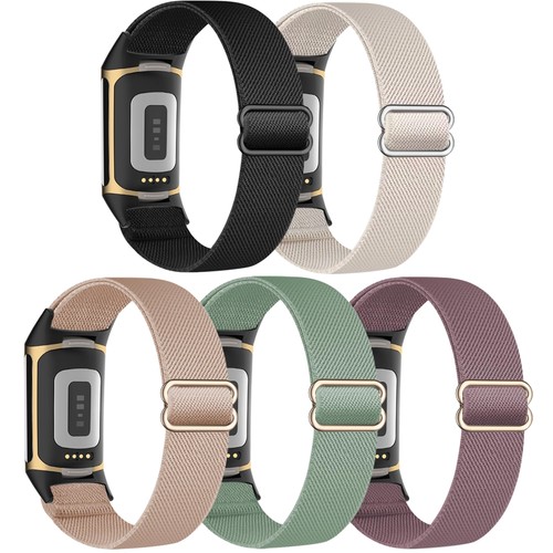 Folavii 5 Pack Stretchy Nylon Compatible with Fitbit Charge 6 Bands/Fitbit Ch...