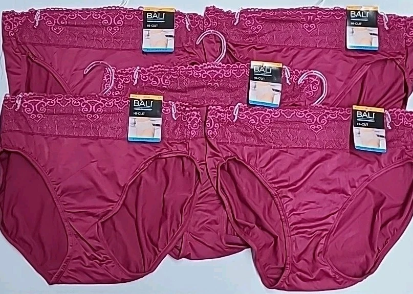BALI Hi-Cut Underwear Panties 5-Pair Smoothing DFPC62 Maroon RED L/7 Large NWT - Image 3 of 4