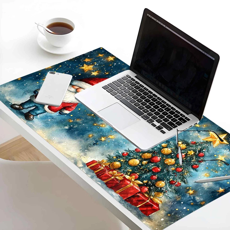Winter Red Gnome Green Christmas Tree Desk Mat for Keyboard and Mouse Desk Pad - Image 3 of 4