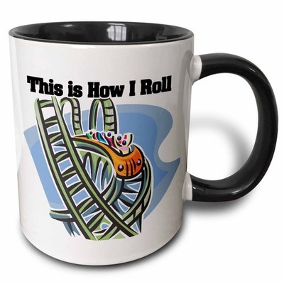 3dRose This Is How I Roll Roller Coaster 11oz Two-Tone Black Mug
