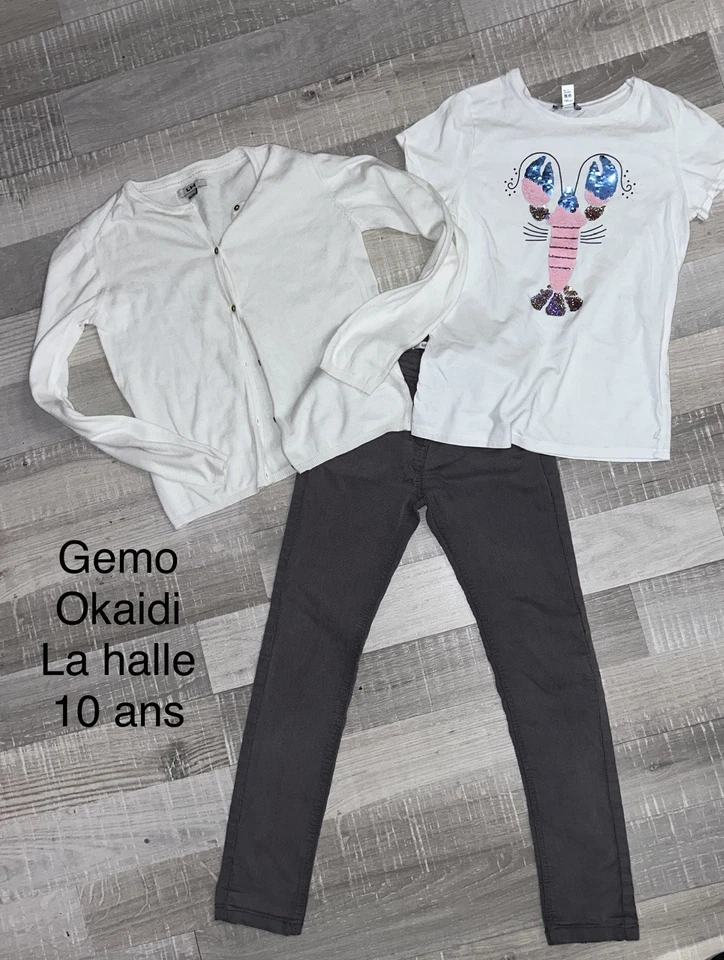 Gemo Okaidi La Halle 10 Ans Fille : ENSEMBLE Jean + Gilet + T SHIRT - Photo 1/1