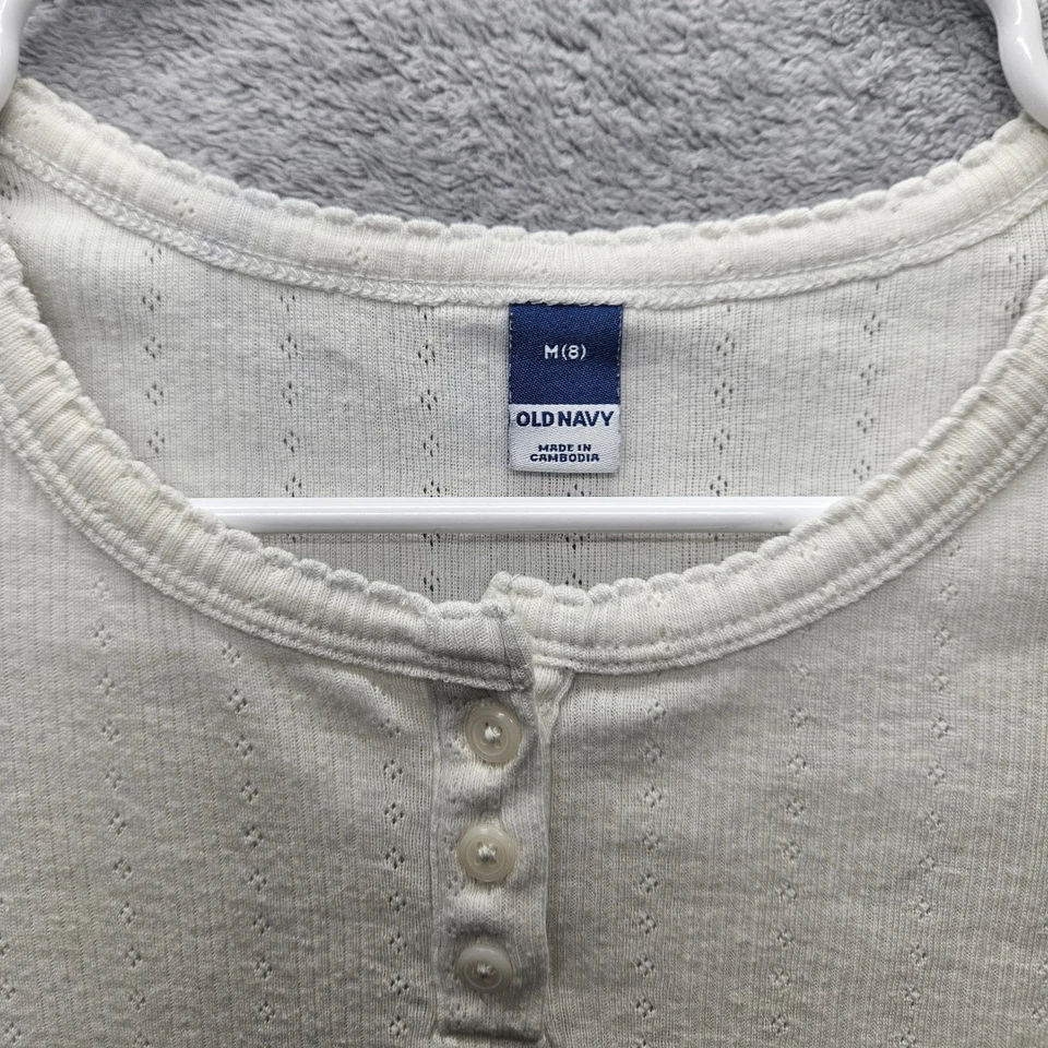 Old Navy Girls Sz M (8) Knit Round Bottom Neck Short Sleeve Top Beige  - Image 4 of 4