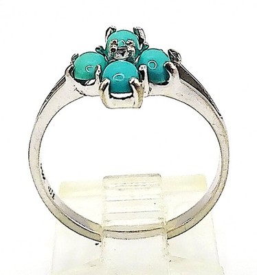 Native American Cabochon Turquioise ring 10K gold sign JU accented clear Jade