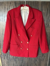 VTG Brooks Brothers Blazer Women 14 Red Wool Double Breasted Gold Buttons -USA