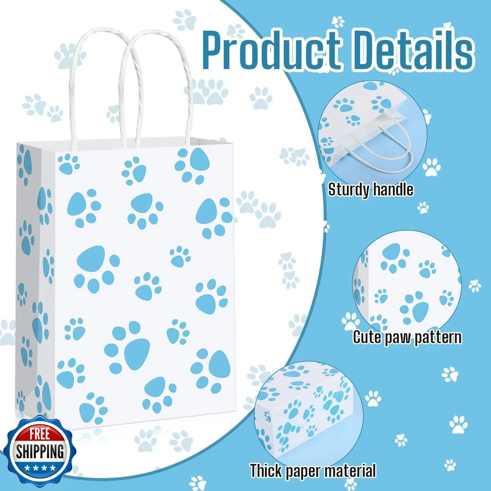 Blulu 20 Piezas Bolsas de Regalo Pata de Perro Cachorro con Asas Giratorias de Papel, Papel de Regalo para Perros Foto 2 de 4