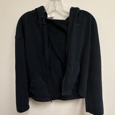Nike Women  s Full Zip Hoodie Hooded Pockets Logo Solid Black Regular S
