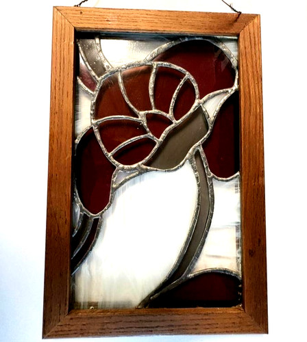 Vintage Stained Glass Panel Heavy Framed 17 "X 11"