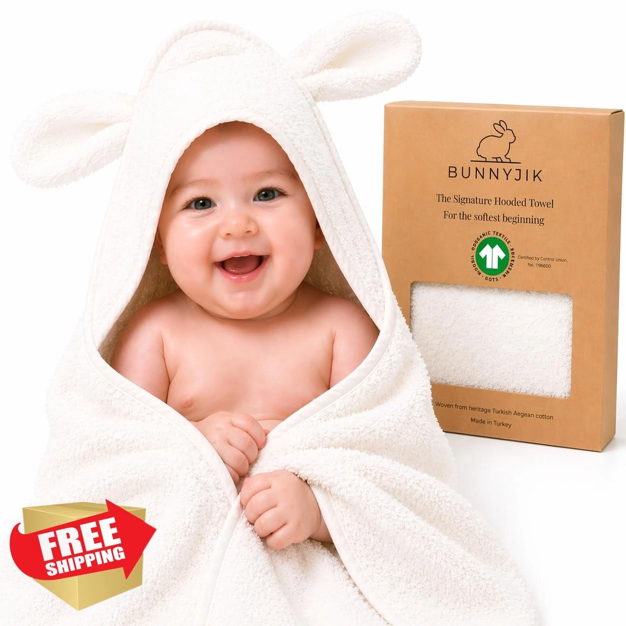 bunnyjik Organic Hooded Towel Little Lamb Plush Certified Cotton Baby Toddler
Opens in a new window