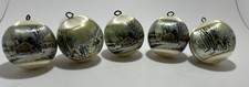 Christmas Ornament Satin Silk Ball Winter Scene Lot of 5 Vintage