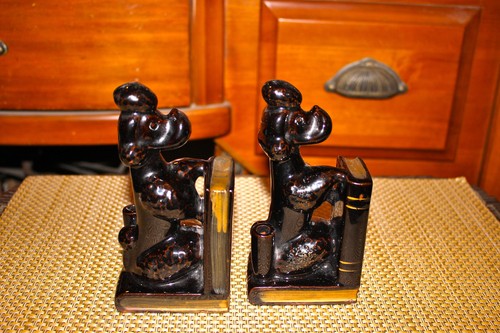 Par de sujetalibros de cerámica de porcelana de cerámica caniche francés vintage - Imagen 3 de 10