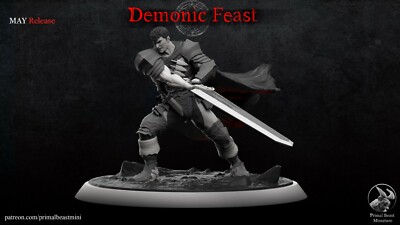 Dark Swordsman B Guts Primal Beast Miniatures 32mm scale D&D RPG Pathfinder Mini