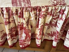 AMAZING CUSTOM D PORTHAULT TOILE BEDSKIRT~RED&IVORY~TWIN SIZE (2)AVAILABLE