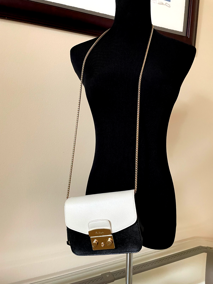 Furla Metropolis Mini Crossbody Shoulder Leather Bag Gold Ton