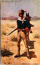 Vintage Postcard a/s John Innes The Army Post Man Stands With Horse in Desert