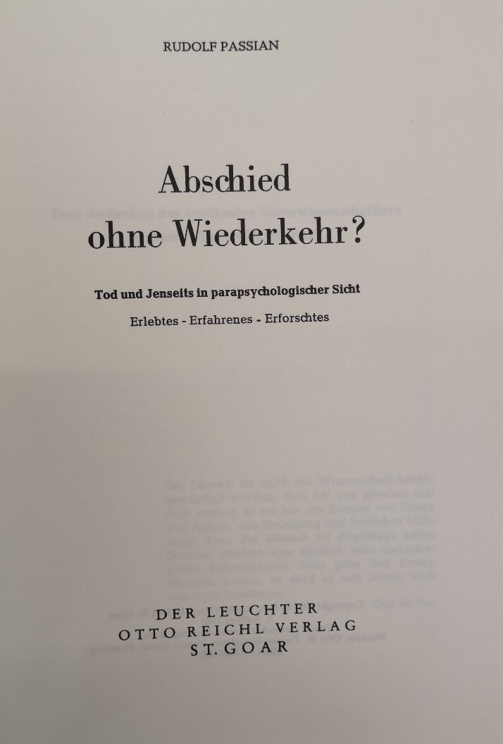 Elegie Von Abschied Und Wiederkehr Abschied ohne Wiederkehr? : Tod und Jenseits in parapsychologischer