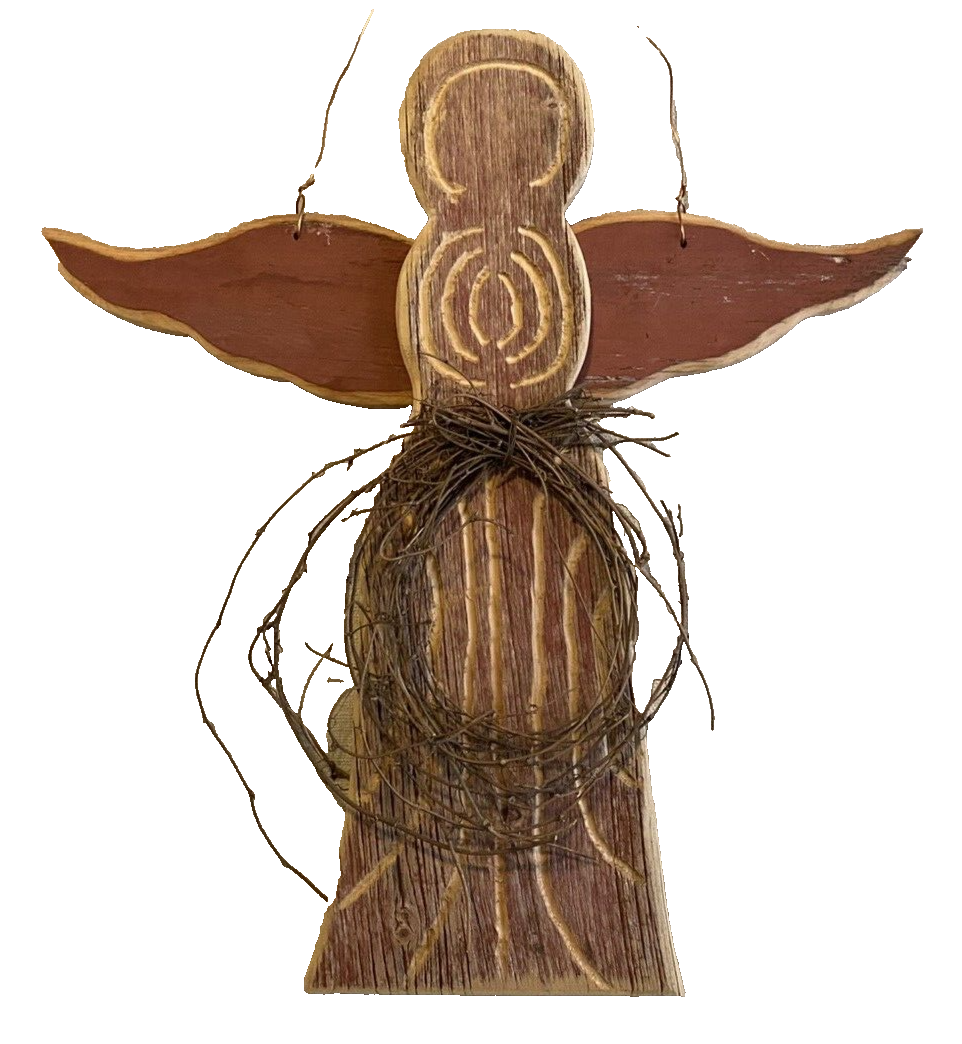 Vtg Hand Carved Wooden Angel 22