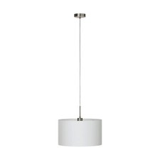 Image of Pendant Light Colour Satin Nickel Steel Shade White Fabric Bulb E27 1x60W