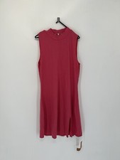 Reformation Ribbed Knit Mock Neck Sleeveless Front Slit Skylar Mini Dress Pink L