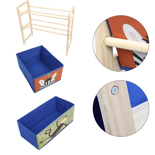 Wooden Kids Children Toy Storage Rack shelf with 6 Bags tidy Organizer Playroom - Picture 12 of 17