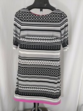 Eliza J. Geometric Print Black White Pink Shift Dress SZ 8