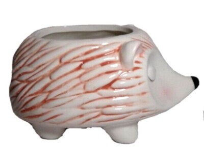 Leisure Arts Hedgehog Planter Pot Ceramic White Pink No Drainage Hole Animal NEW