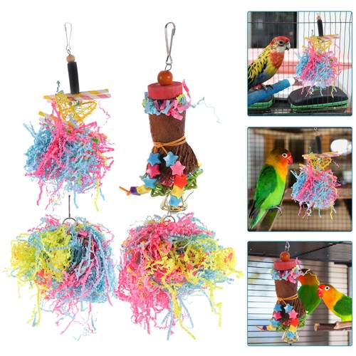 4 Pcs Parrot Chew Toy Wooden Budgie Toys Cage Bird Parrots Chewing Hanging - Picture 6 of 12