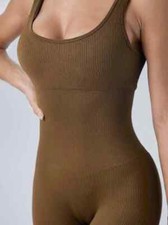 Seamless Women Solid Color Jumpsuit with Sleeveless Tight Fit U Neckline Workout