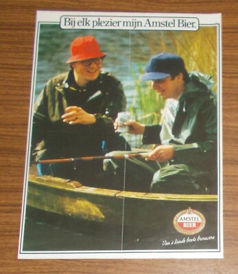 Seltene Werbung AMSTEL BIER - Bootsausflug Angeln NL 1984