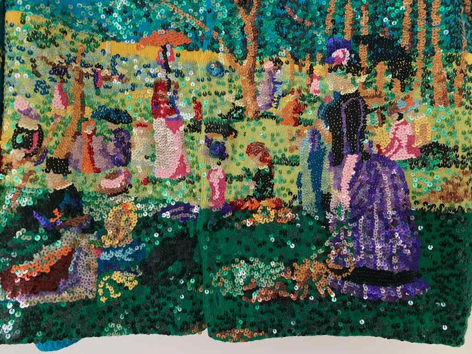 复古 Michael Simon Seurat Sunday Afternoon In The Park 亮片毛衣 L — 第 2/4 张图片