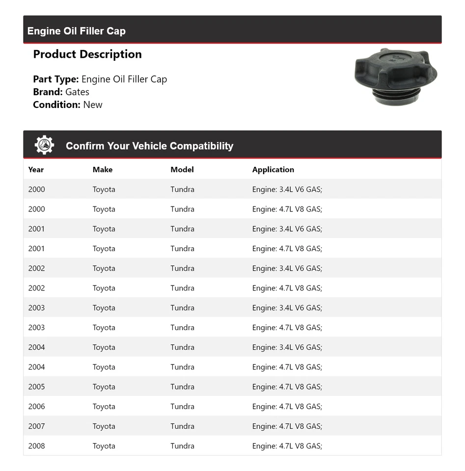 Puertas tapa llenado aceite motor Toyota Tundra 2000-2008 2001 2002 2003 2004 2005 Foto 2 de 4