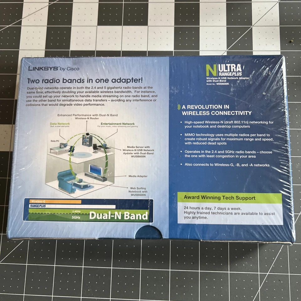 NIB Linksys N Ultra RangePlus Wireless-N USB Network Adapter Dual Band WUSB600N - Image 2 of 2